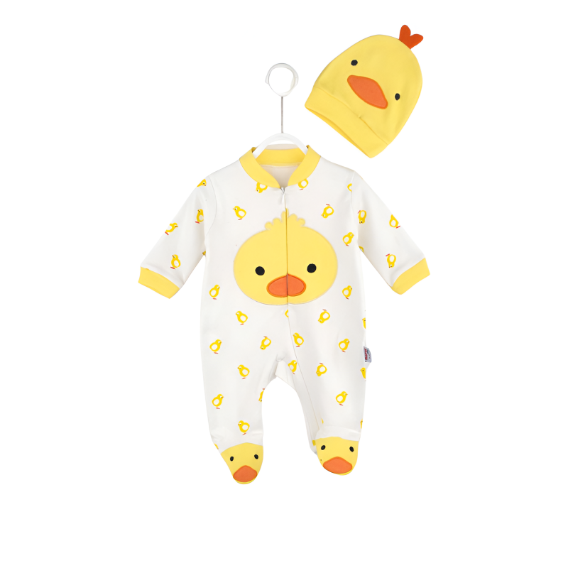 Printed Duck Pattern Romper With Beanie For Baby-Cozy Stroller