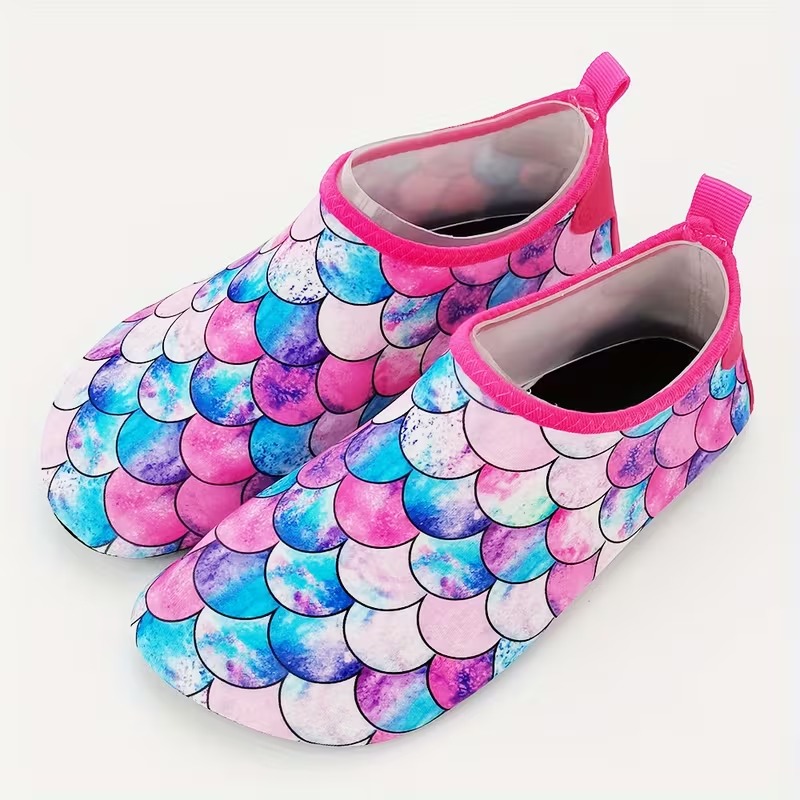 Fish Scale Print Casual Slip On Water Shoes For Kids