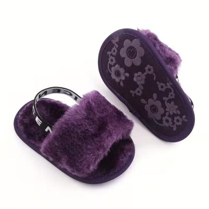 Slip On Furry Sandals For Girls