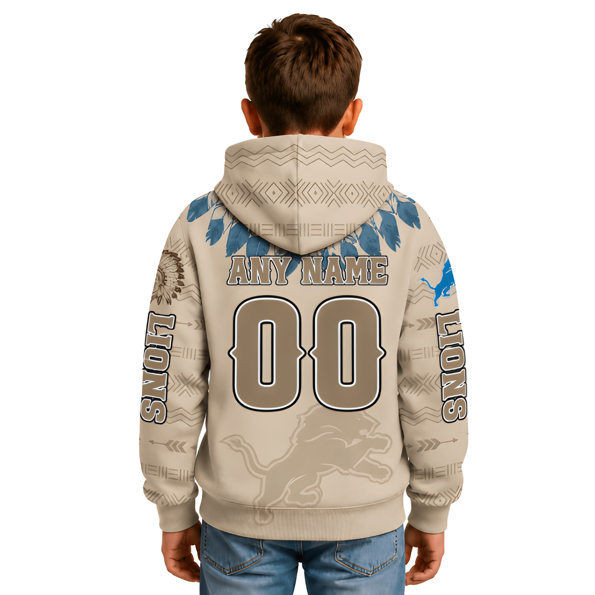 Personalized Detroit Lions Football Themed Zipper Hoodie For Kids