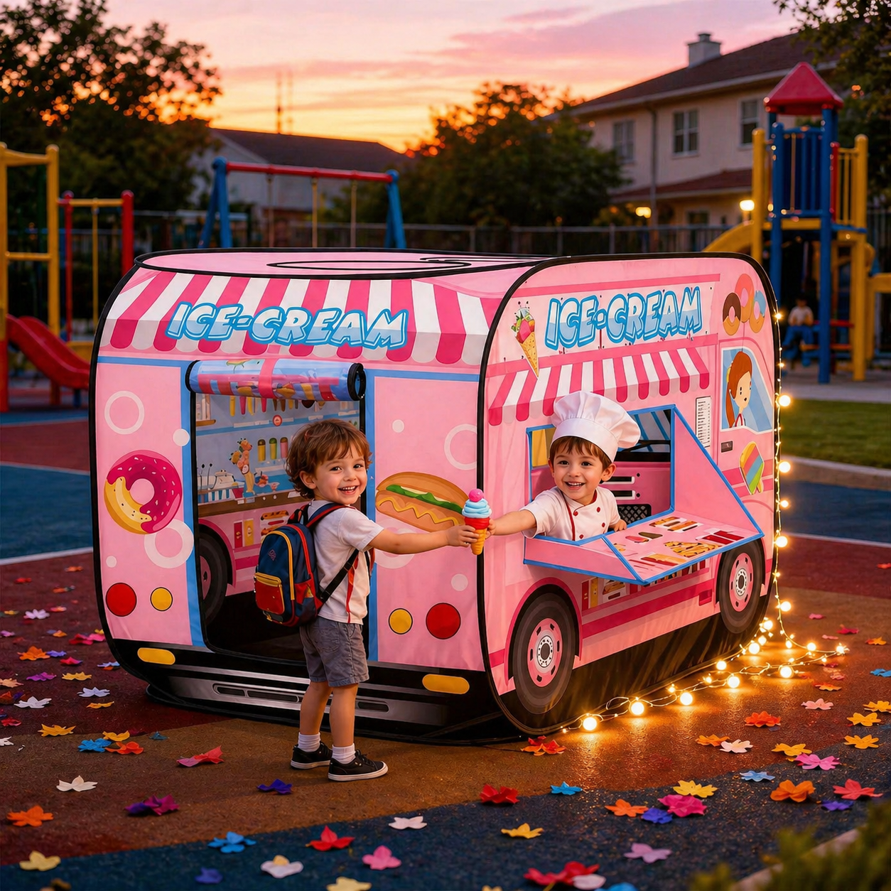 Foldable Pink Ice Cream Truck Playhouse Tent