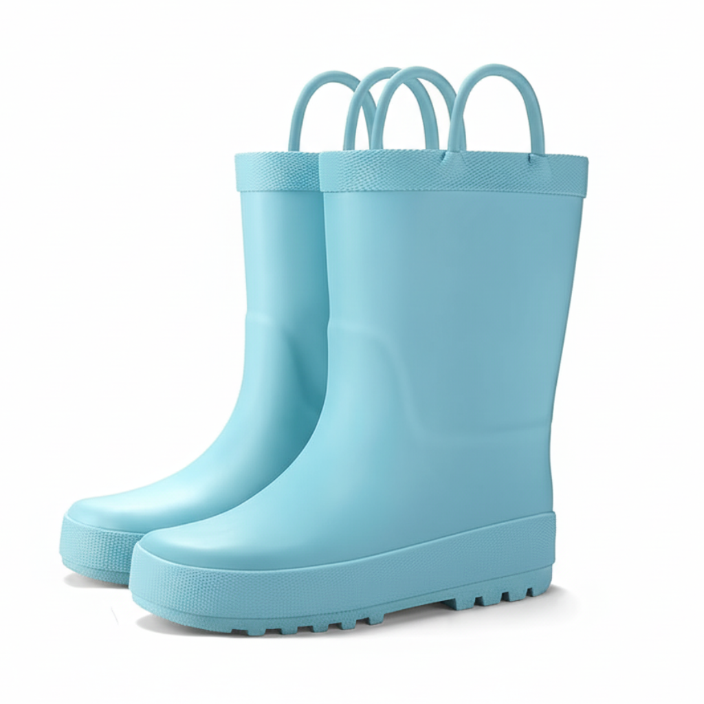 Kids Waterproof Rubber Rain Boots With Easy On Handles