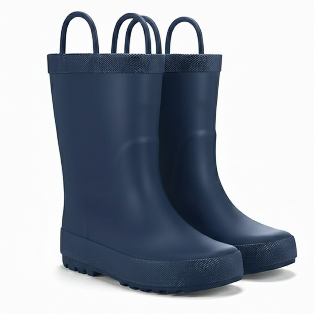 Kids Waterproof Rubber Rain Boots With Easy On Handles