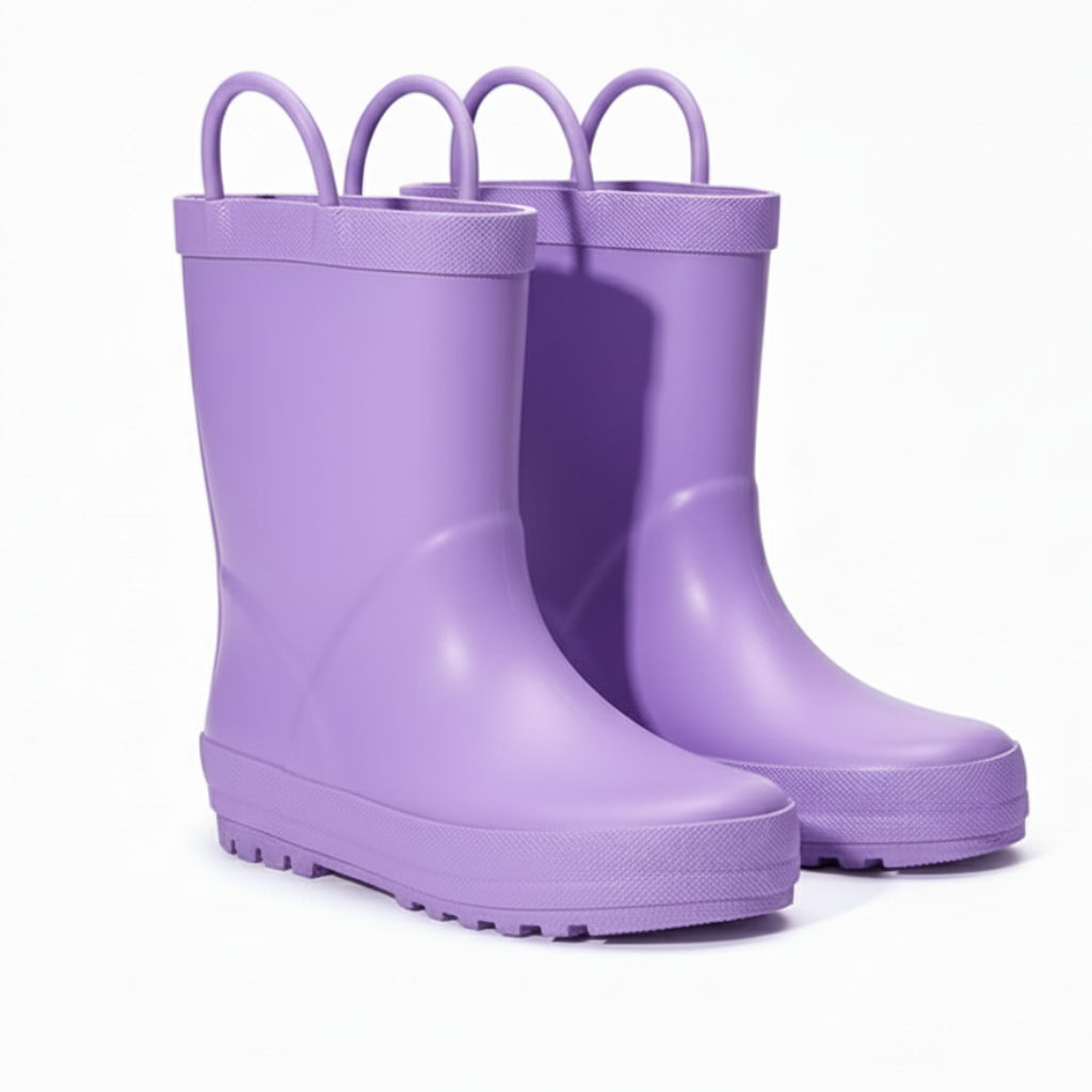 Kids Waterproof Rubber Rain Boots With Easy On Handles
