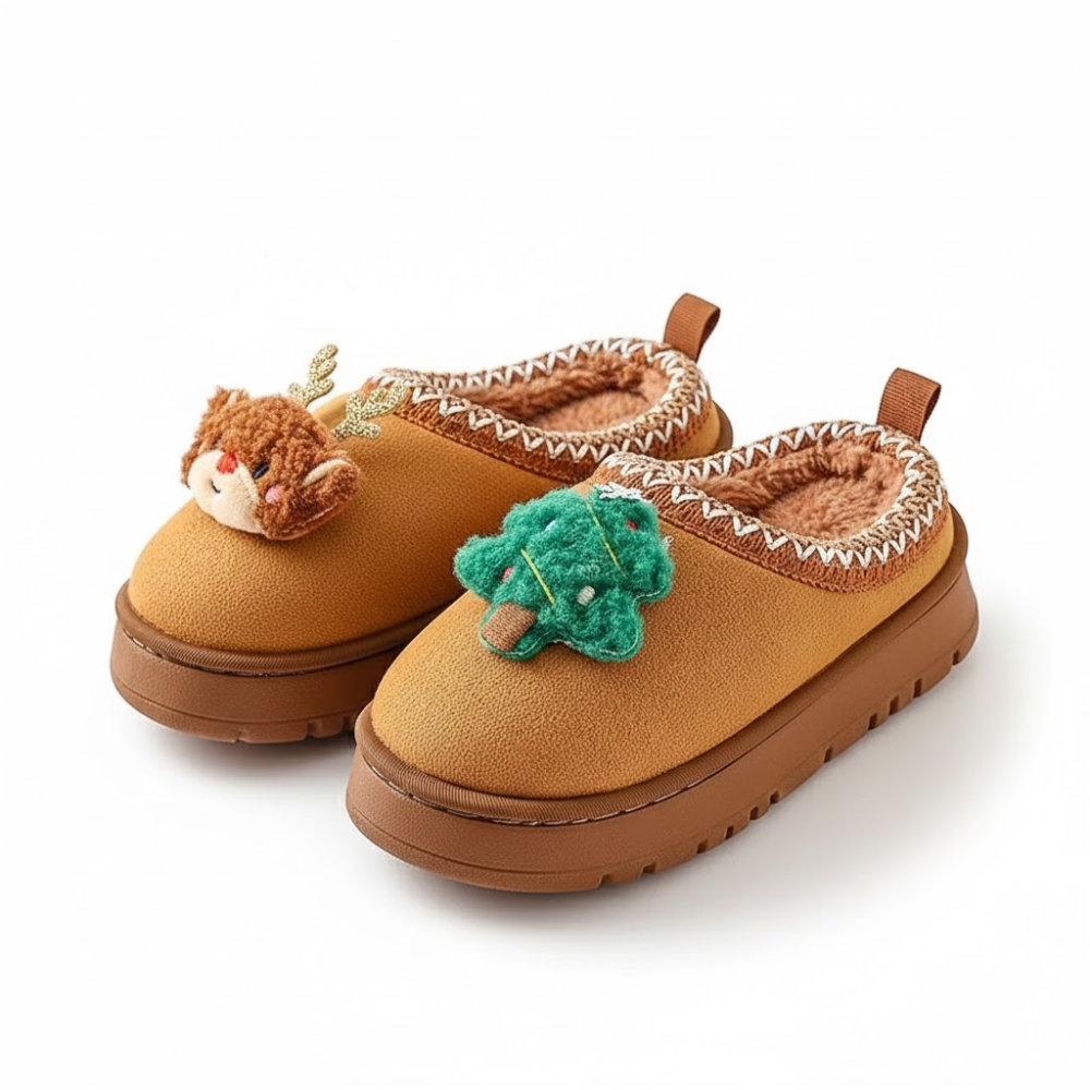 Christmas Reindeer Slip On Slippers With Plush Warm Winter Lining