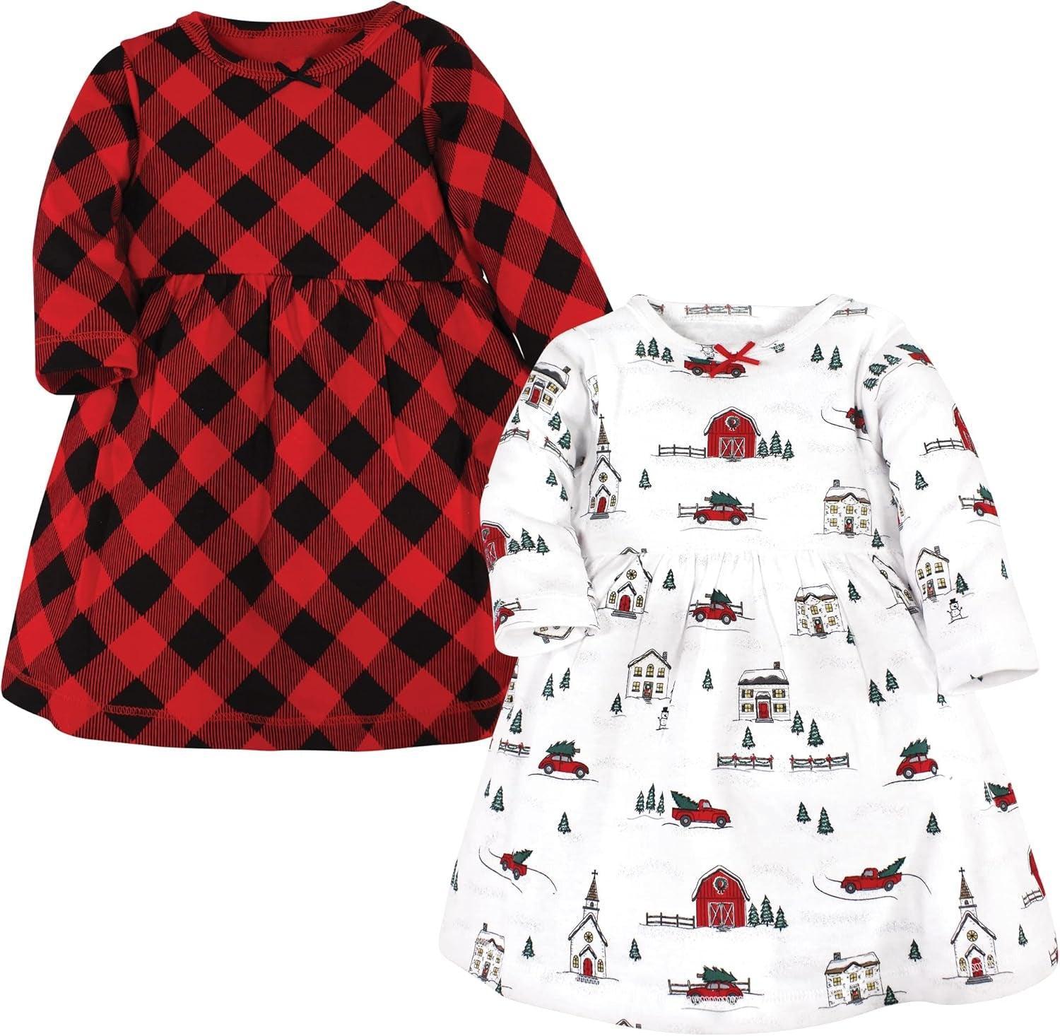 Stylish Baby Dress Set – Cotton Dresses with Plaid & Animal Prints-Diaper Reusable