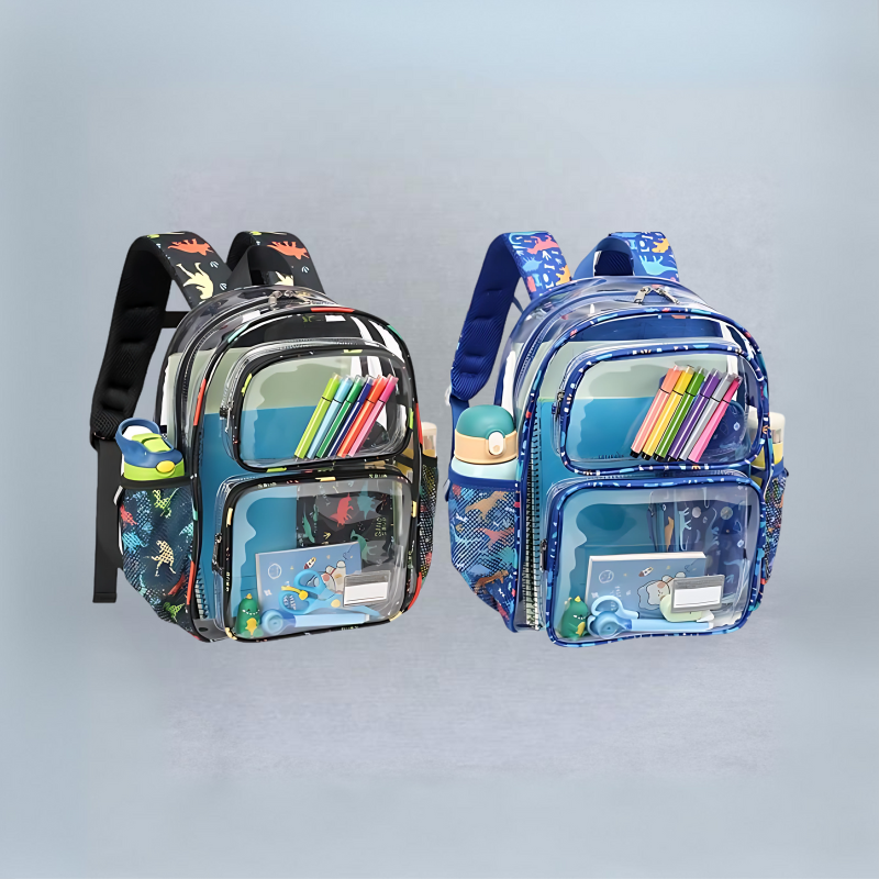 2 Pack Transparent Bags – Clear PVC School Backpacks with Pockets
