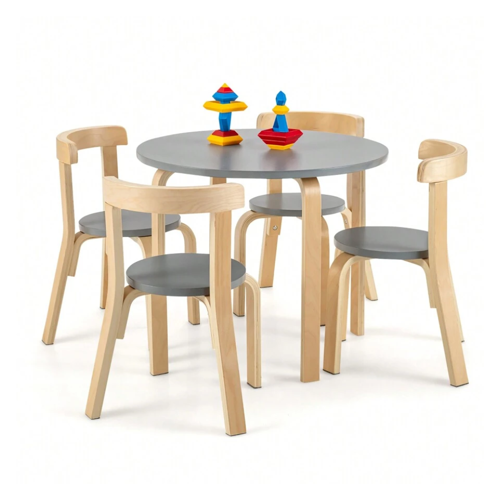 5 Piece Kids Wooden Curved Activity Table Chair Set