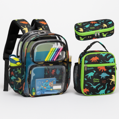 Kids Clear Backpack Lunch Bag and Pencil Case Set