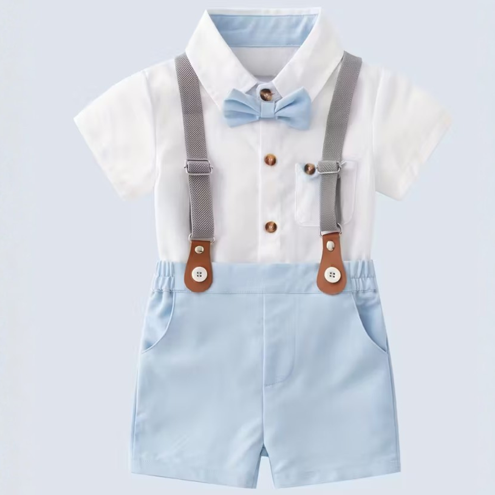 Suspenders Outfit With Bow Tie Shirt And Shorts Set For Baby Boys