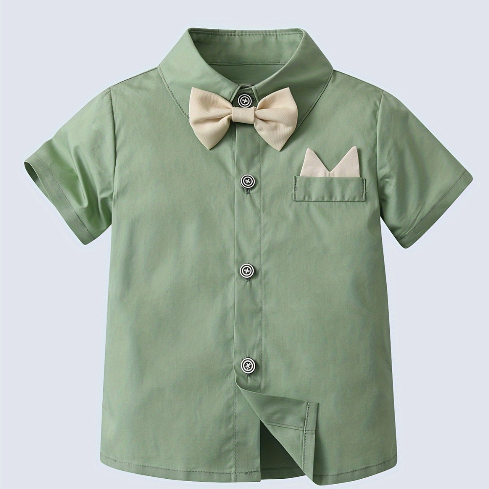 Classic Two Piece Outfit With Shirt Bow Tie And Suspenders Shorts