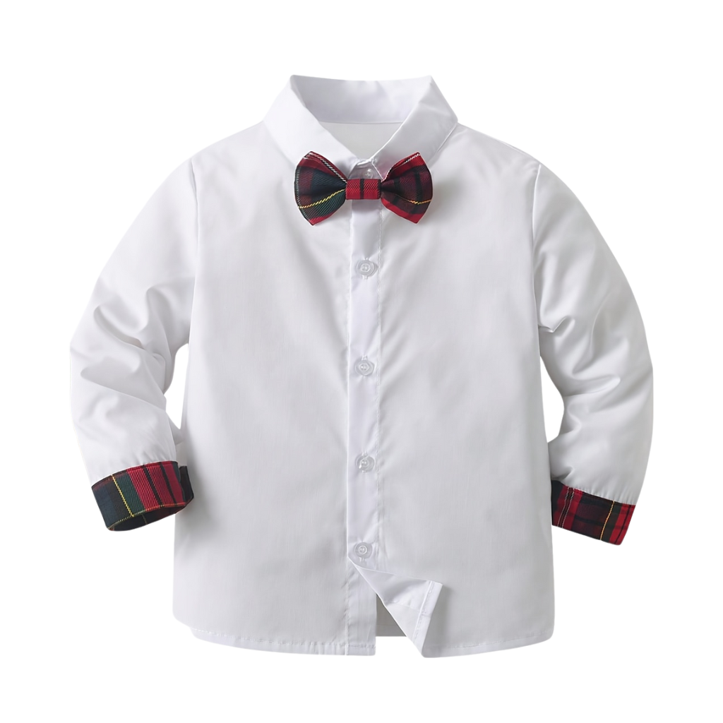 Plaid Overall Shirt Set With Bow