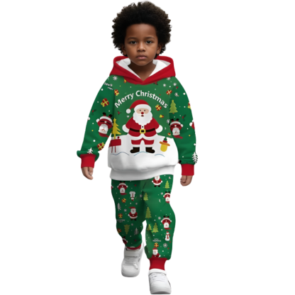 Christmas Themed Hoodie And Pants Set With Santa Print