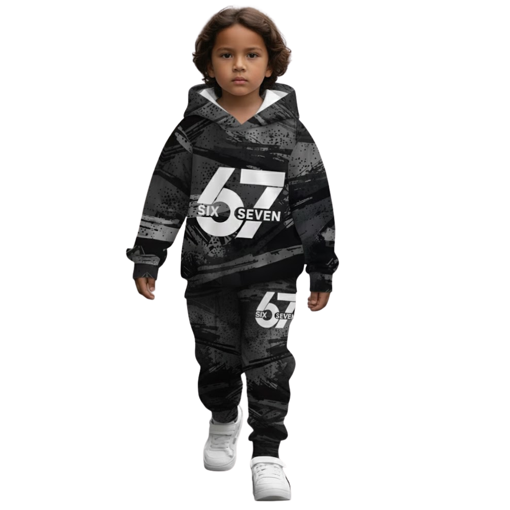 67 Print Casual Hoodie And Pants Set With Stripes