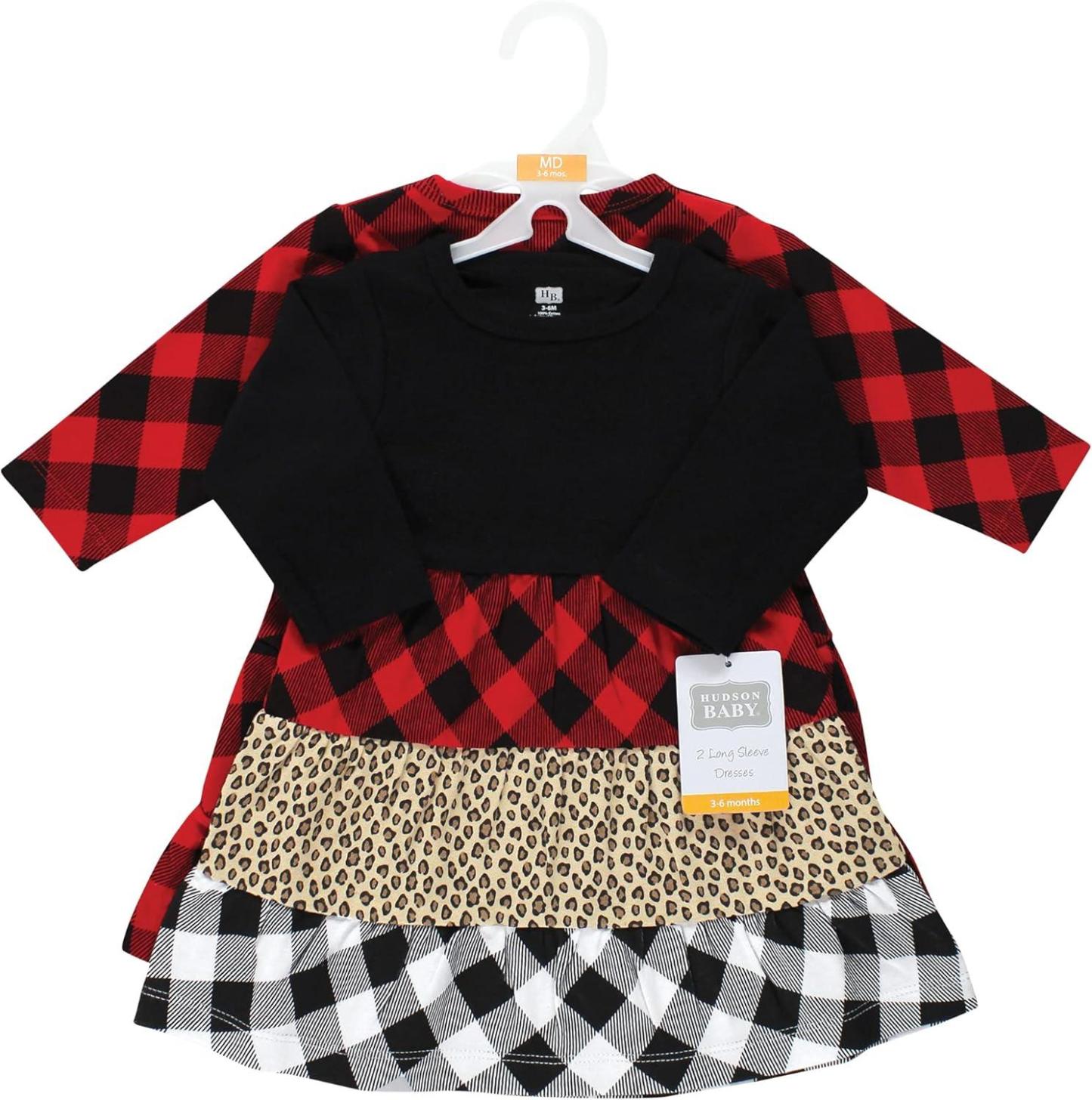 Stylish Baby Dress Set – Cotton Dresses with Plaid & Animal Prints-Diaper Reusable