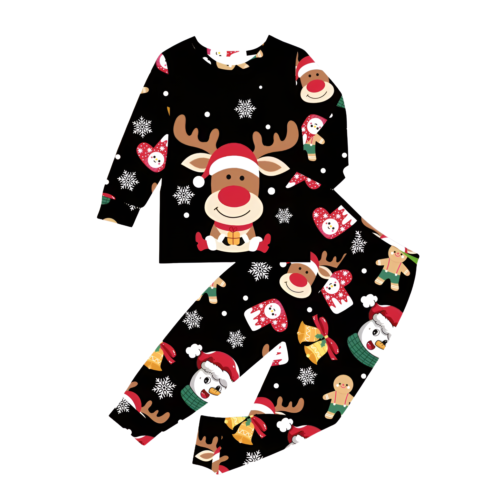 Christmas Reindeer And Snowman Print Long Sleeve Outfit Set