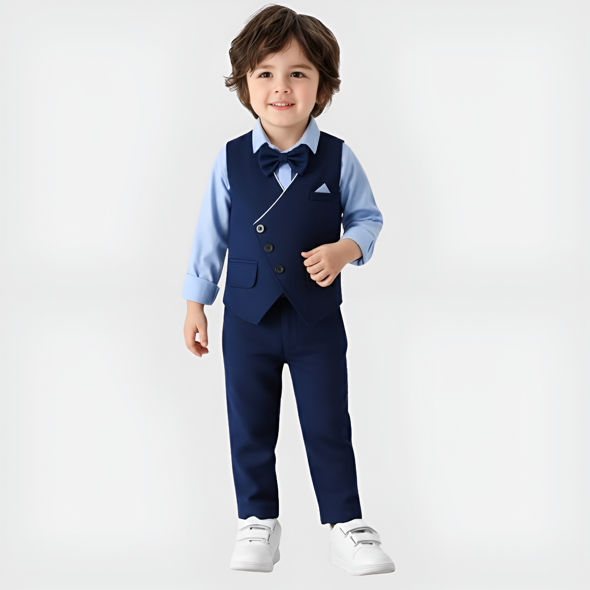 Three Piece Gentleman Outfit For Boys With Shirt Long Pants And Vest