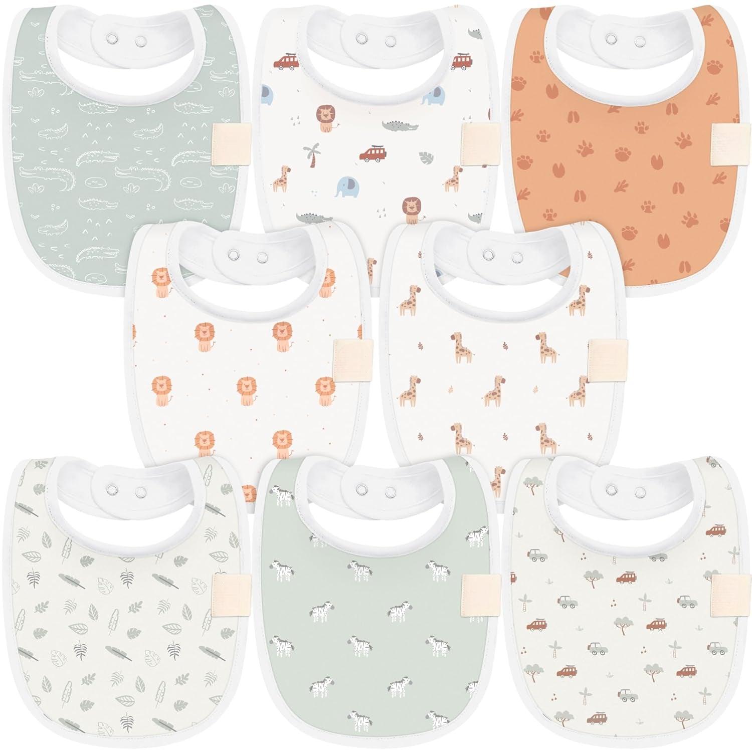 8 Pack Organic Unisex Baby Bibs For Modern Parents-Diaper Reusable