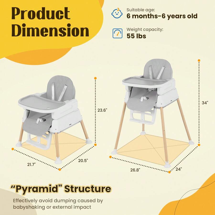 Baby High Chair,7-In-1 Foldable Baby High Chair For 0-36 Months - 5 Height Adjustable Convertible Infant Toddler Feeding Chair, Removable Easy-Clean Tray & Swivel Wheels, Soft PU Seat High Chair With Safety Harness, Multi-Stage High Chair For Home Dining, Travel & Small Spaces,Blue & Gray - Grey - View 7