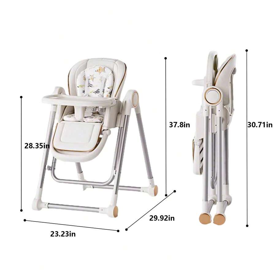 CHIQUERID Baby High Chair,Foldable High Chair ,Adjustable 2-In-1 High Chair&Swing Chair With 4 Locking Wheels/Double Tray For Babies And Toddlers,Comfortable/Easily Meets Baby's Feeding And Resting Needs - White - View 7