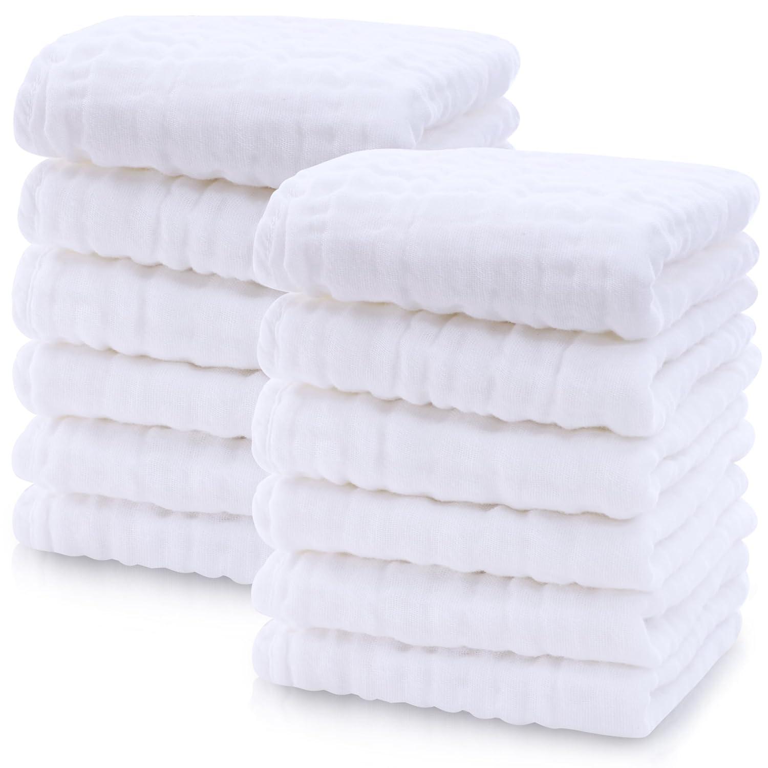 12 Pieces Ultra Soft Muslin Washcloths-Diaper Reusable