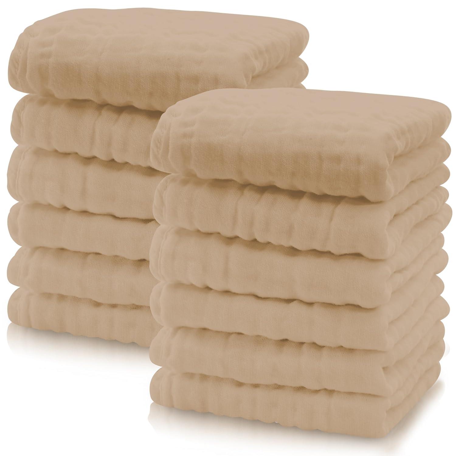 12 Pieces Ultra Soft Muslin Washcloths-Diaper Reusable