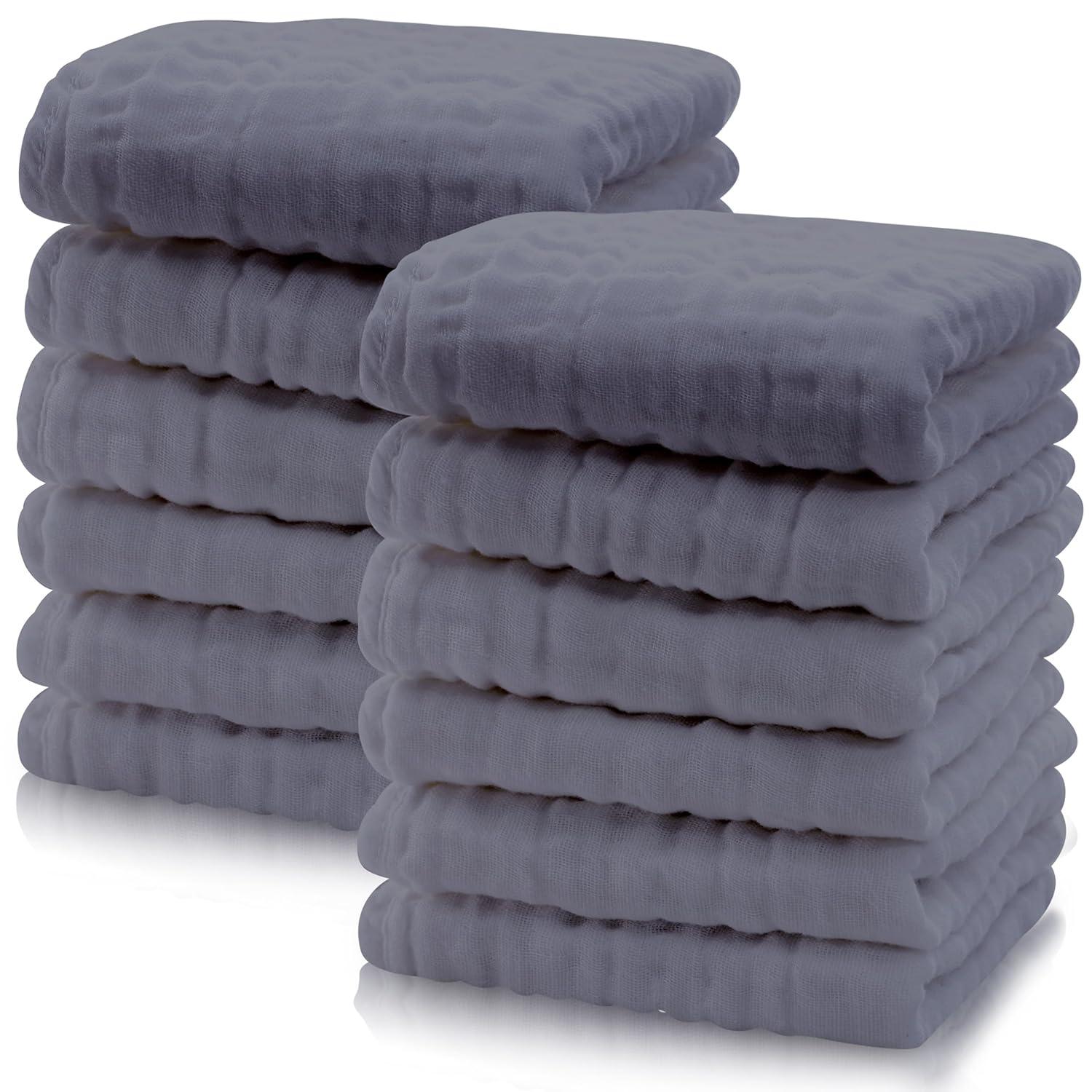 12 Pieces Ultra Soft Muslin Washcloths-Diaper Reusable