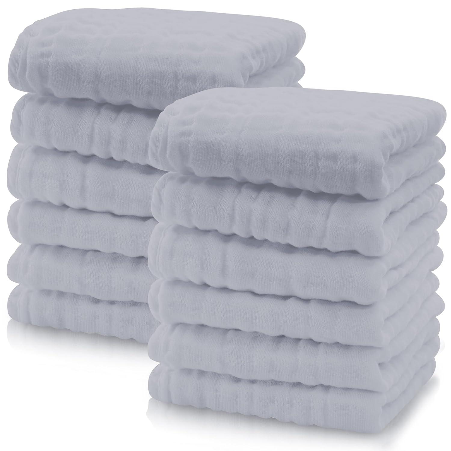 12 Pieces Ultra Soft Muslin Washcloths-Diaper Reusable