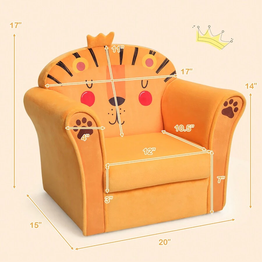 Lifezeal Kids Cat/Astronaut/Lion/Synthetic Fake Animal/Elephant Sofa Children Armrest Couch Toddler Furniture Gift - Orange - View 9