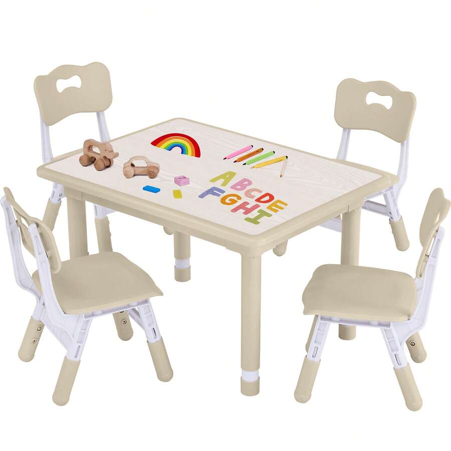 Kids Height Adjustable Activity Table 4 Chairs Set For Home