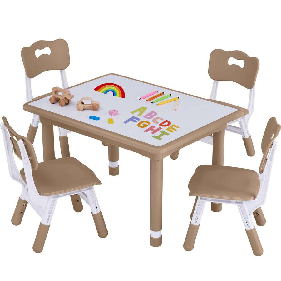 Kids Height Adjustable Activity Table 4 Chairs Set For Home