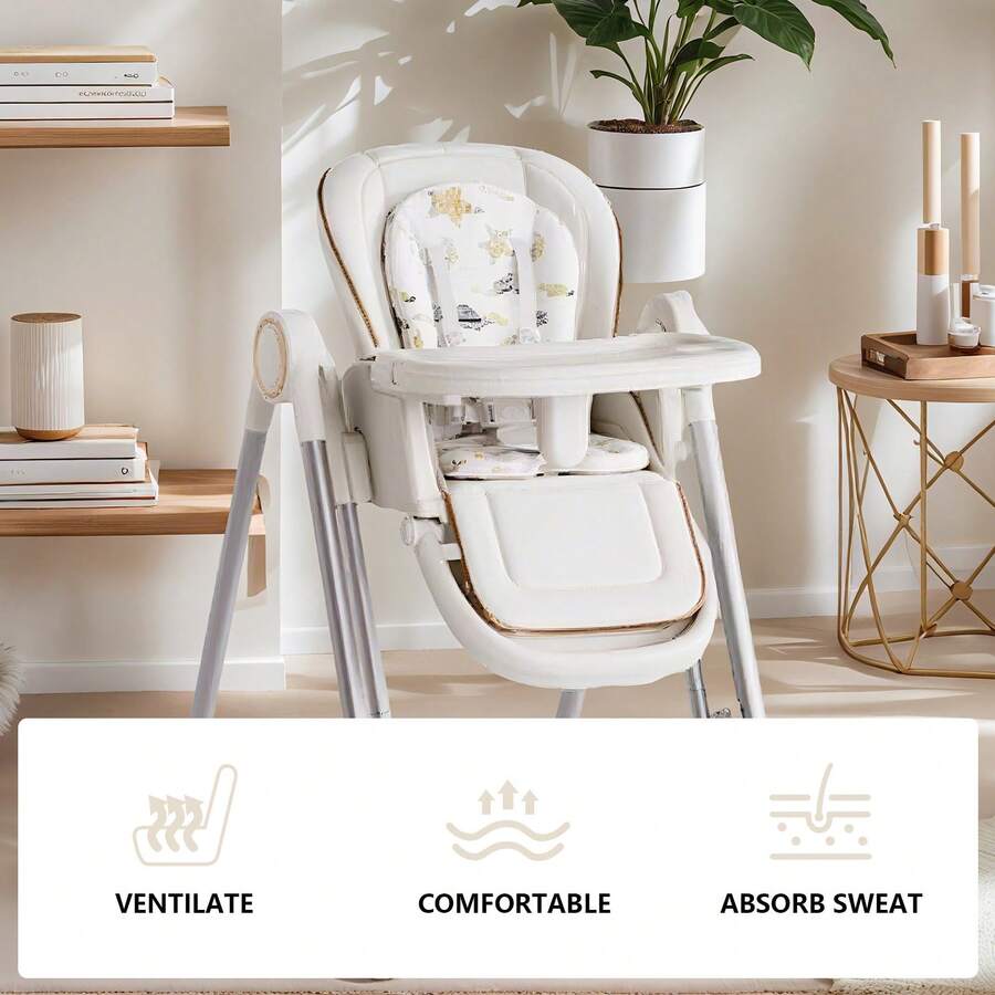 CHIQUERID Baby High Chair,Foldable High Chair ,Adjustable 2-In-1 High Chair&Swing Chair With 4 Locking Wheels/Double Tray For Babies And Toddlers,Comfortable/Easily Meets Baby's Feeding And Resting Needs - White - View 6
