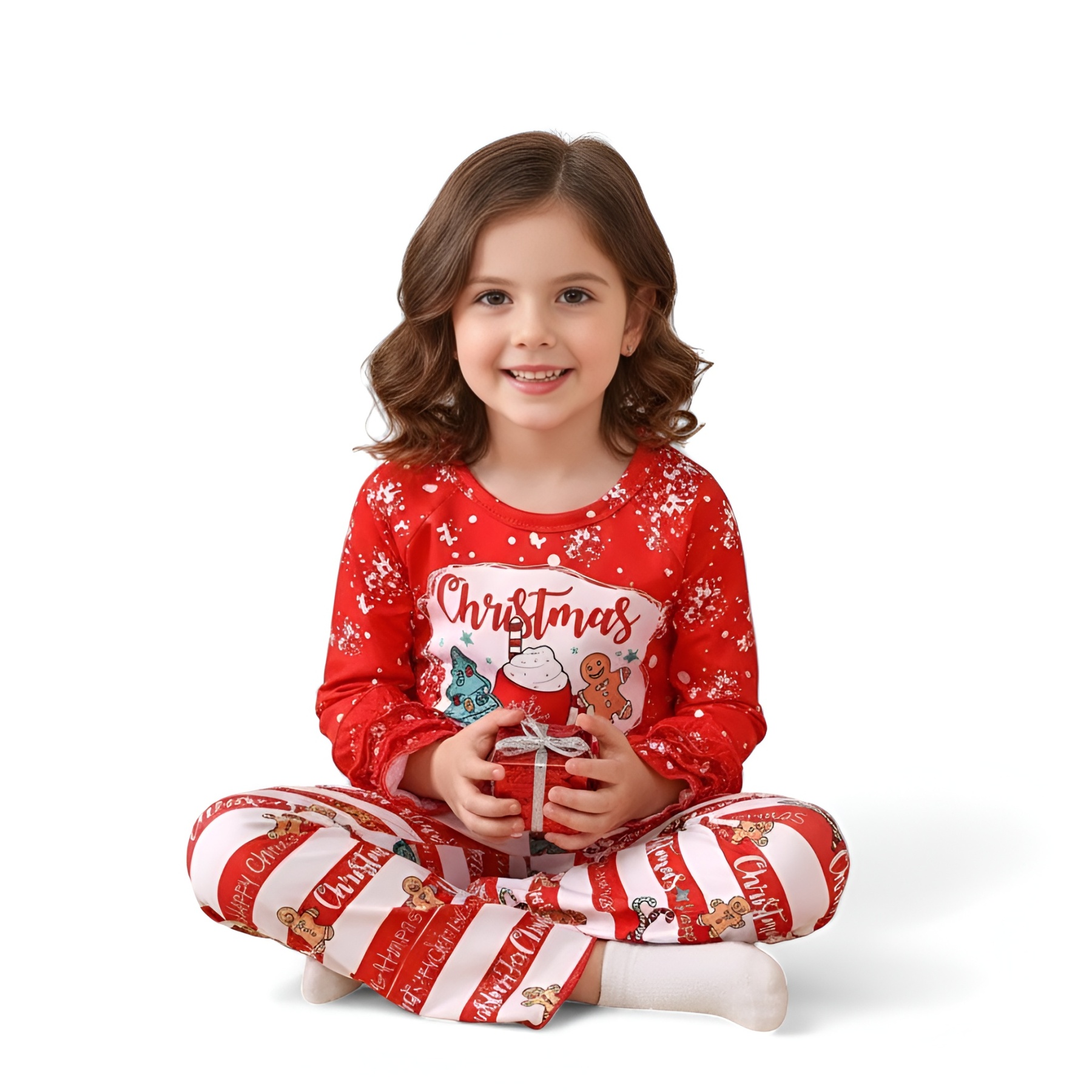 Girls Christmas Style Long Sleeve Top And Flared Pants Set
