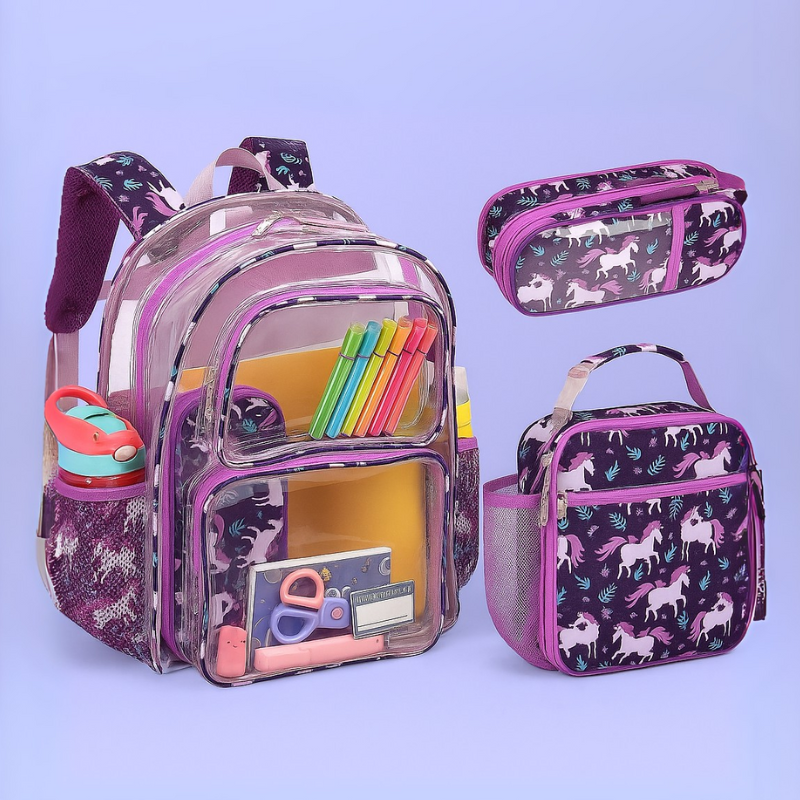 Kids Clear Backpack Lunch Bag and Pencil Case Set