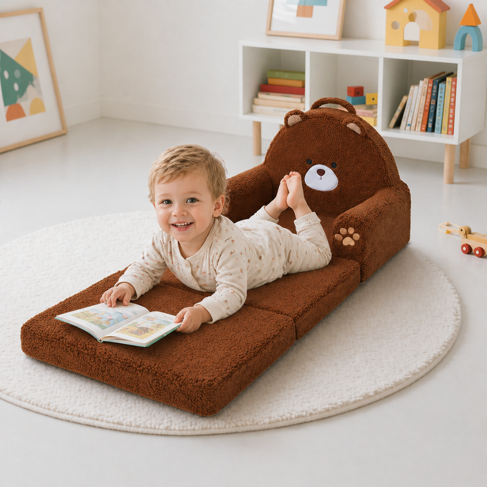 Kids Couch 2 in 1 Convertible Soft Sherpa Fabric Toddler Chairs