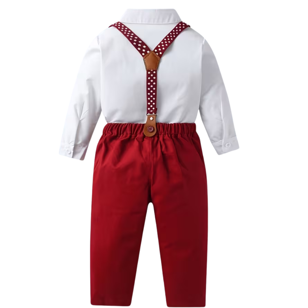 Two Piece Suit With Lapel Bow Tie Shirt And Suspender Pants