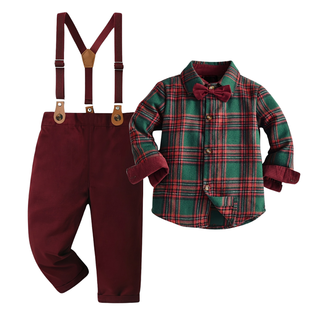 Plaid Shirt Trouser Set With Suspenders