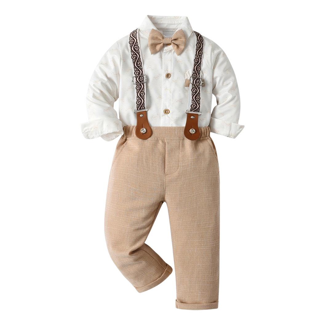 2 Piece Long Sleeve Shirt With Bow Tie Set For Boys