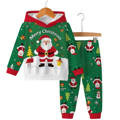 Christmas Themed Hoodie And Pants Set With Santa Print