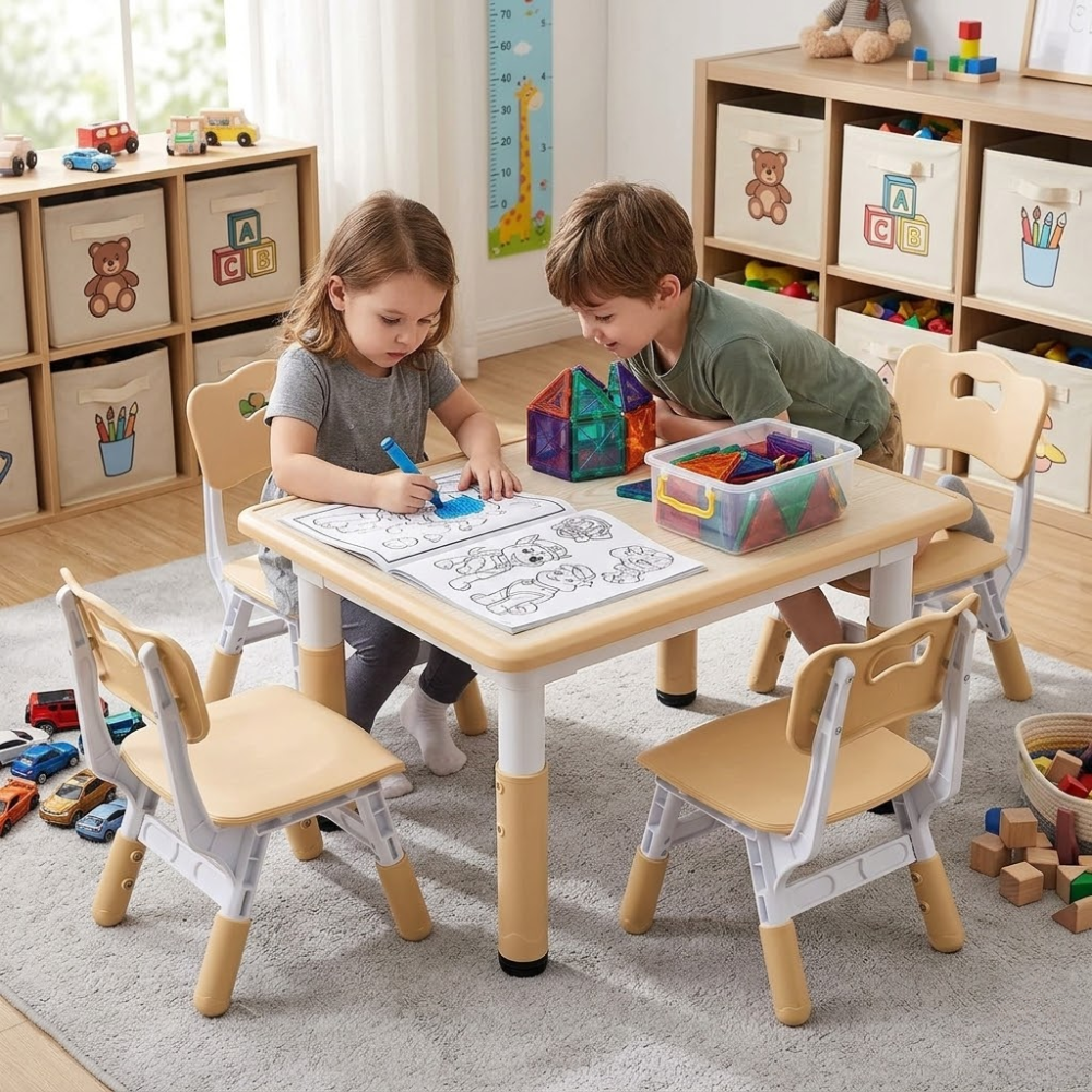 Table Chair Set Adjustable Height Graffiti Desktop Plastic For Kids