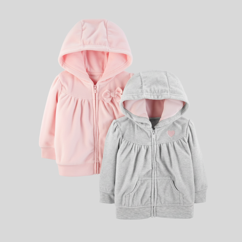Pack of 2 Girls Fleece Full Zip Hoodies