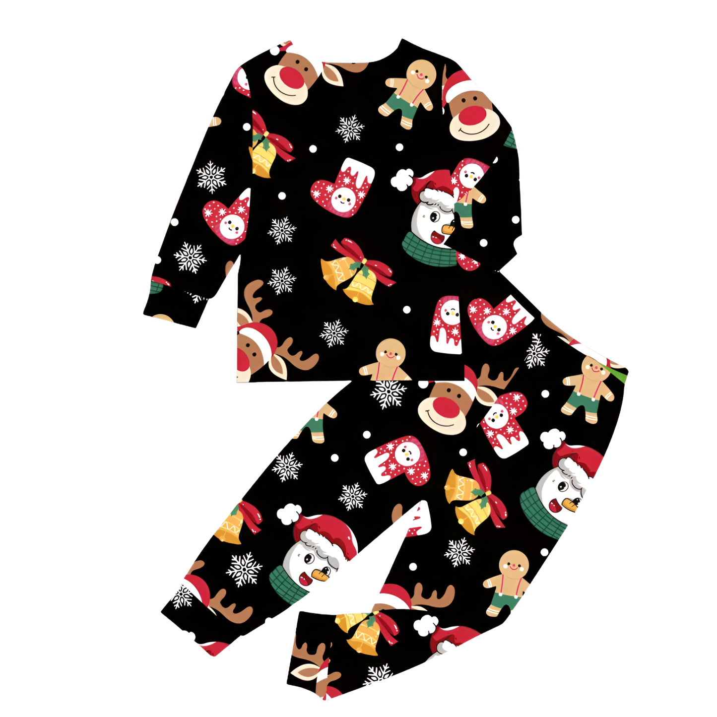 Christmas Reindeer And Snowman Print Long Sleeve Outfit Set