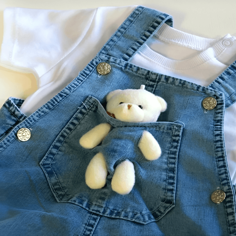 Denim Plush Bear Jumpsuit-Diaper Reusable