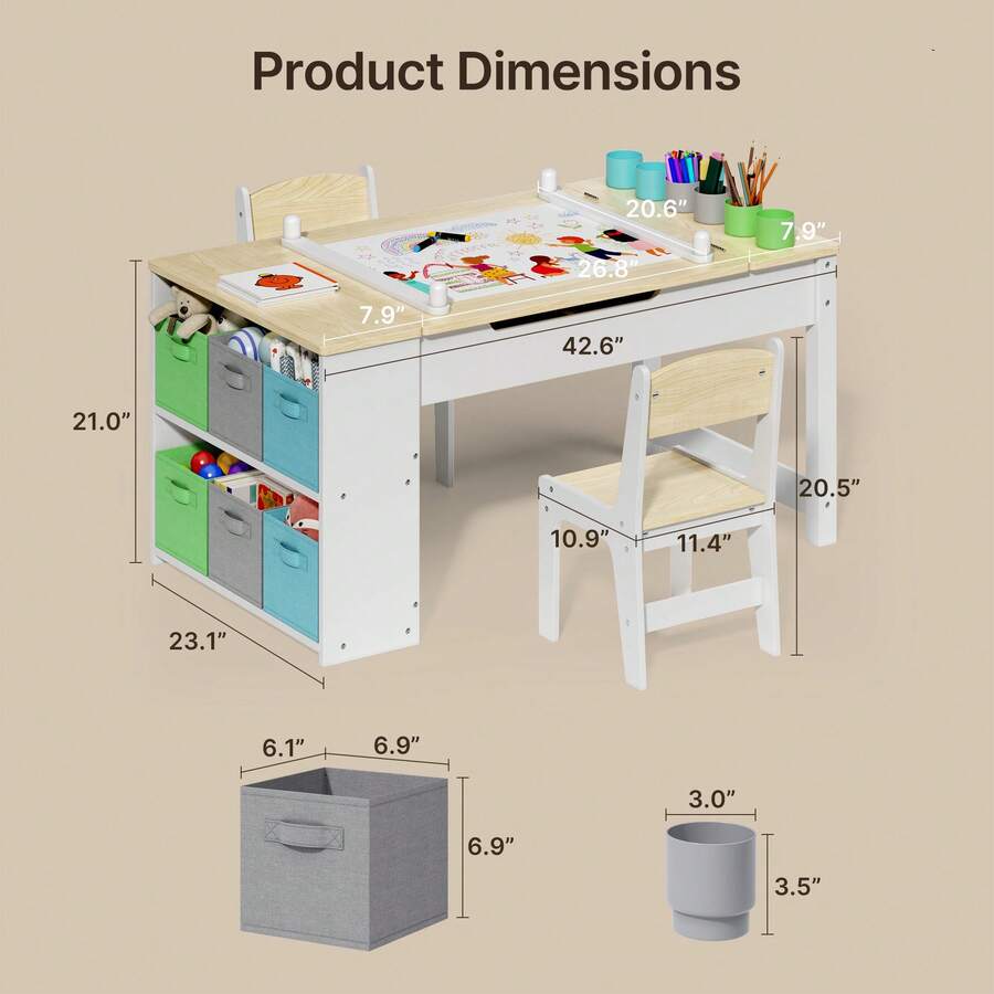 Lofka 4-In-1 Kids Table And Chair Set With Removable Tabletop Storage And Paper Roll Dispenser, Toddler Craft Table With 6storage Boxes,For Drawing, Child Activity Table, Kids Table Set Painting ,Children's Day Gifts - Maple - View 4