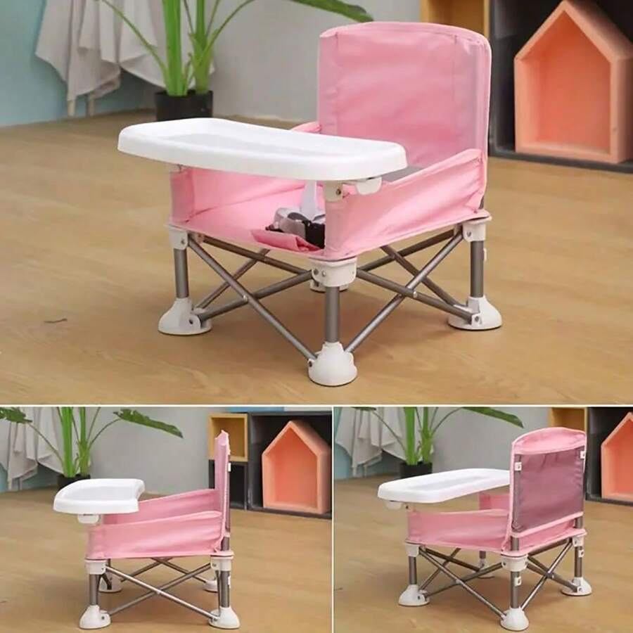 1 Pc Gray Portable Foldable Children's High Chair For Baby Eating And Dining Out - Pink - View 1