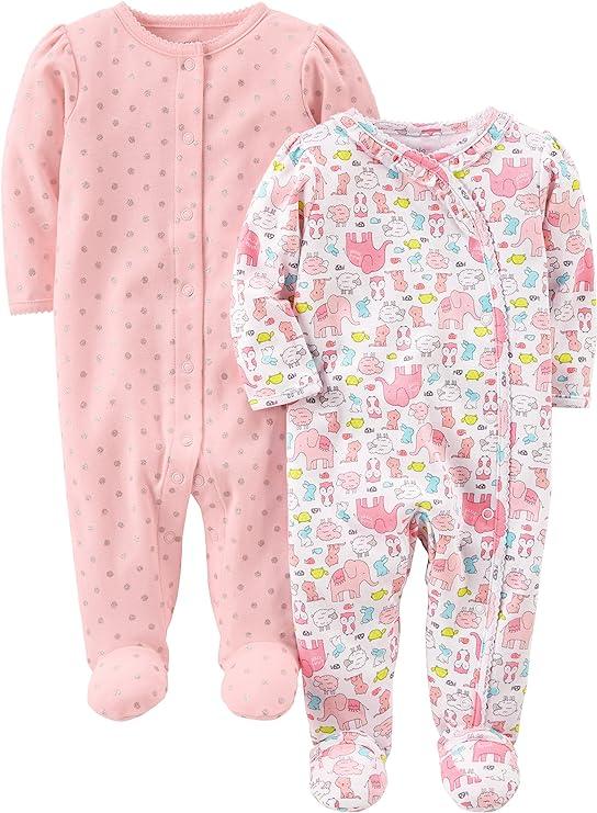 Baby Sleepers Pajamas – Floral & Polka Dot 2-Pack in Soft Cotton-Diaper Reusable