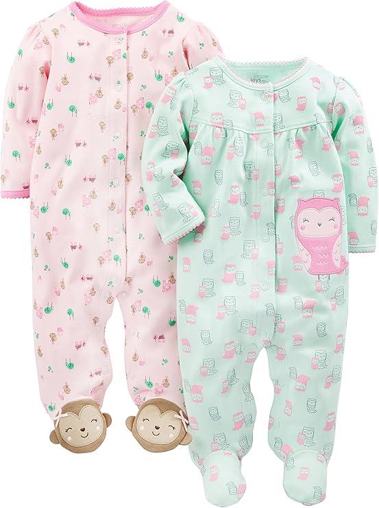 Baby Sleepers Pajamas – Floral & Polka Dot 2-Pack in Soft Cotton-Diaper Reusable