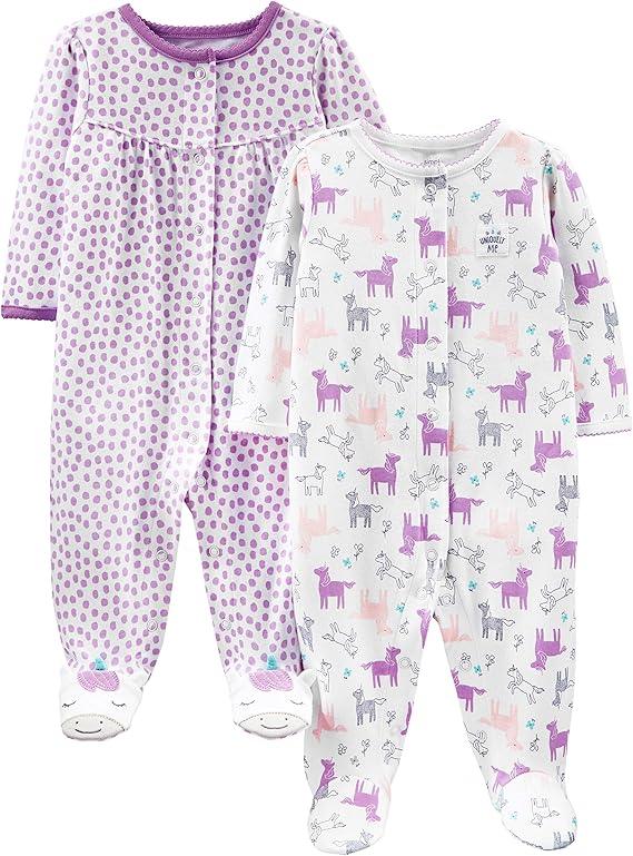 Baby Sleepers Pajamas – Floral & Polka Dot 2-Pack in Soft Cotton-Diaper Reusable
