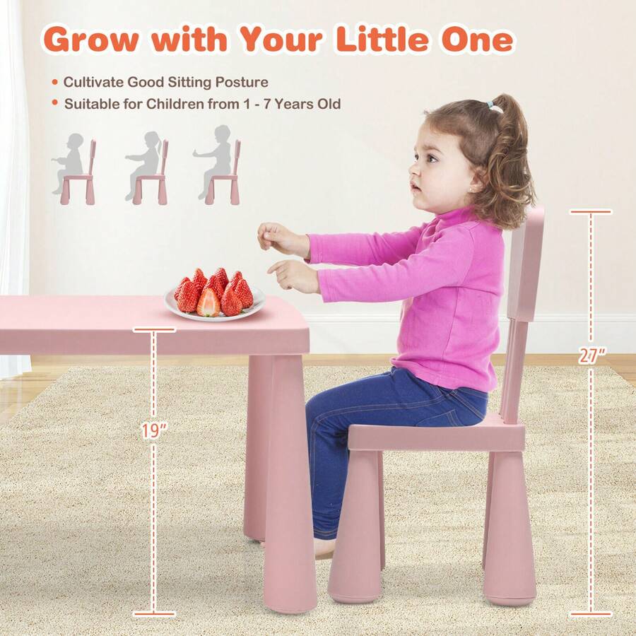 Homasis Kids Table & 2 Chairs Set Toddler Activity Play Dining Study Desk Baby Gift - Pink - View 5
