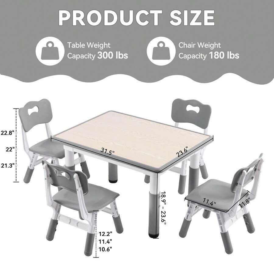 Kids Study Table And Chairs Set, Height Adjustable Toddler Table And Chair Set For Kids Ages 3-8, 31.5" L X 23.6" W Graffiti Desktop Plastic Children Art Table With 4 Seats - Grey - View 3